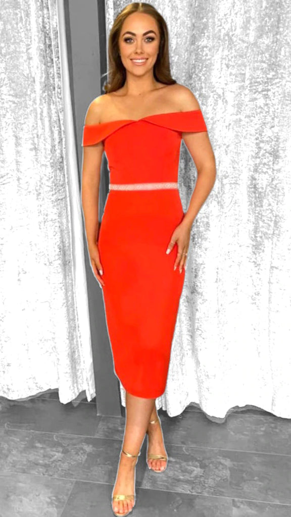 Orange Bardot Jewel Waist Dresses ...